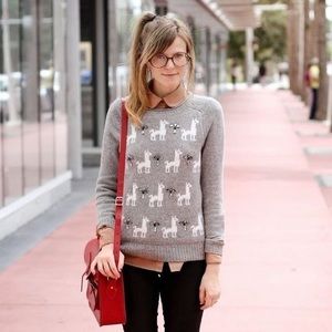 J Crew Gray Jeweled Wool Llama Sweater 
